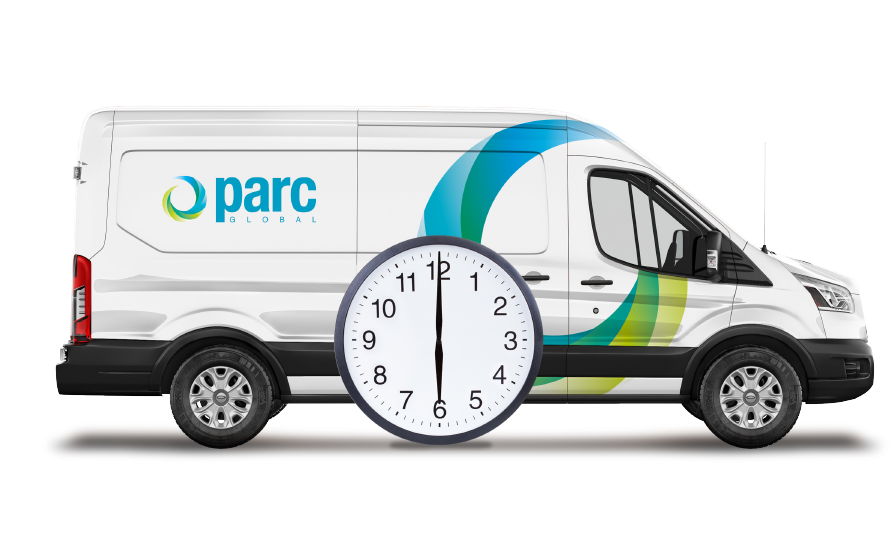 Clock in front of Parc Global van with no backgrounf